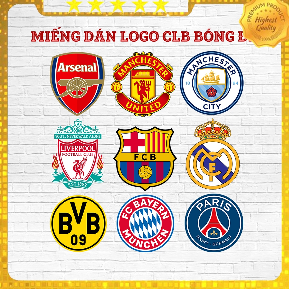 Miếng dán Logo các Câu Lạc Bộ Bóng Đá MU, Barca, Real, Arsenal,dán Laptop, Xe máy, điện thoại,Chất liệu Decal chống nước