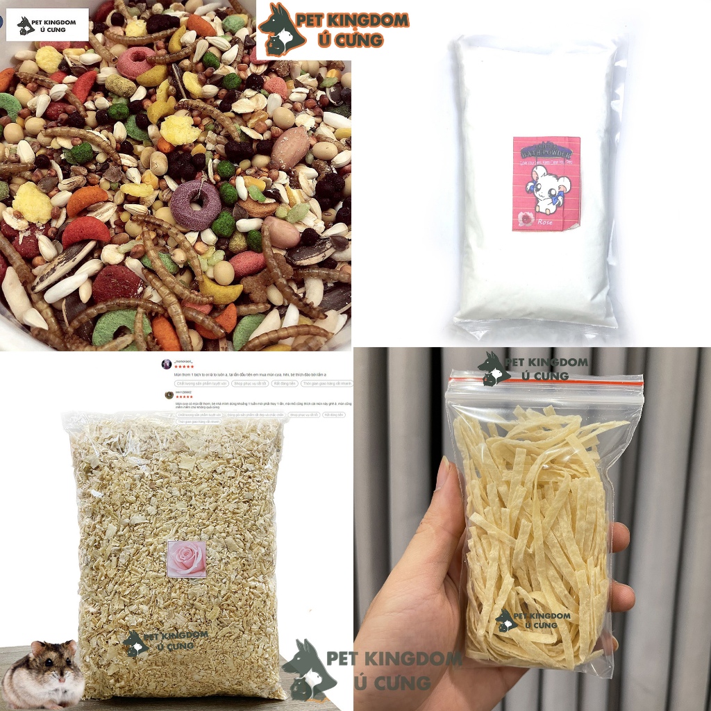 Combo Thức Ăn Mùn Cát Tắm Và Đồ Ăn Vặt Cho Hamster