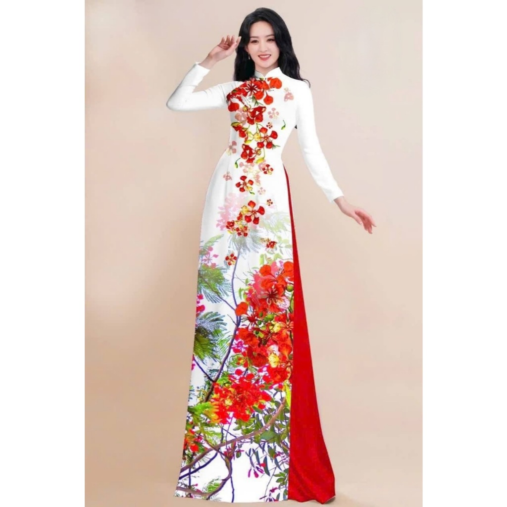 VẢI MAY ÁO DÀI hoa phượng mẫu mới nhất-kèm vải chụp thật