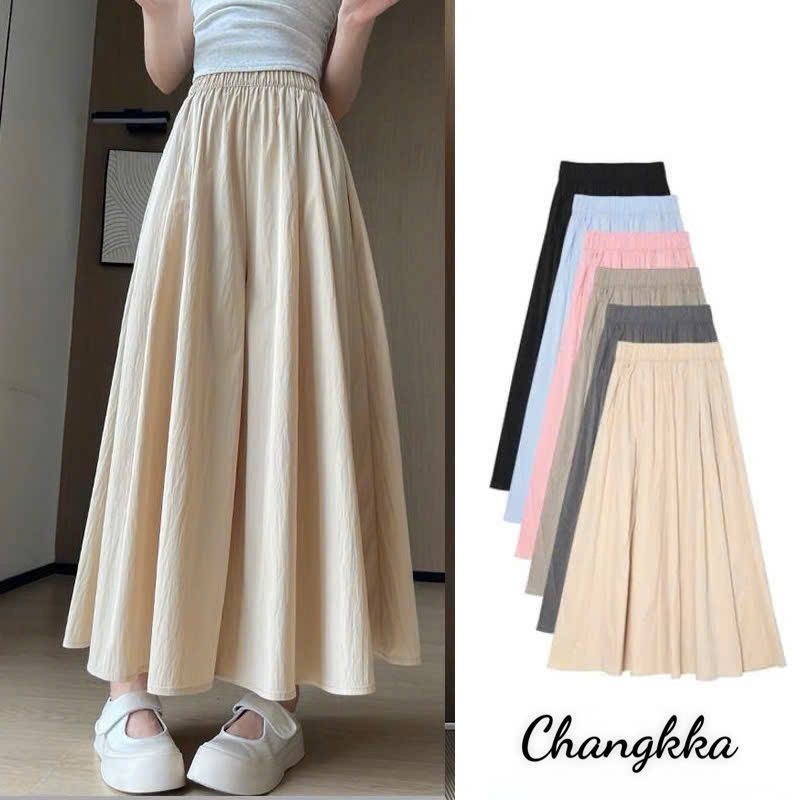 Quần ống rộng dài bigsize nữ chất đũi vân mây Quần giả váy lửng cạp cao lưng chun tiện lợi mát mẻ che khuyết điểm