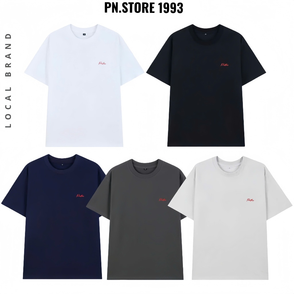 Combo 2 Áo Thun Cotton Trơn Thêu Chữ PN.Store1993 Premium Cổ Tròn Nam Nữ Đủ Màu Size M - XL