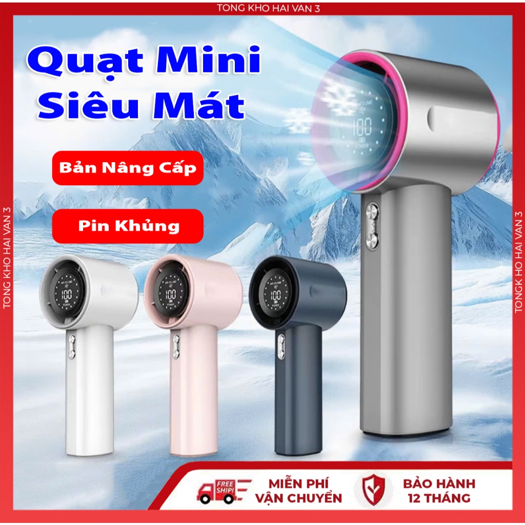 Quạt cầm tay mini M8 Pro 4000mAh có thể sạc gió mạnh 100 tốc độ turbo phản lực màn hình hiển thị pin bảo hành 12 tháng