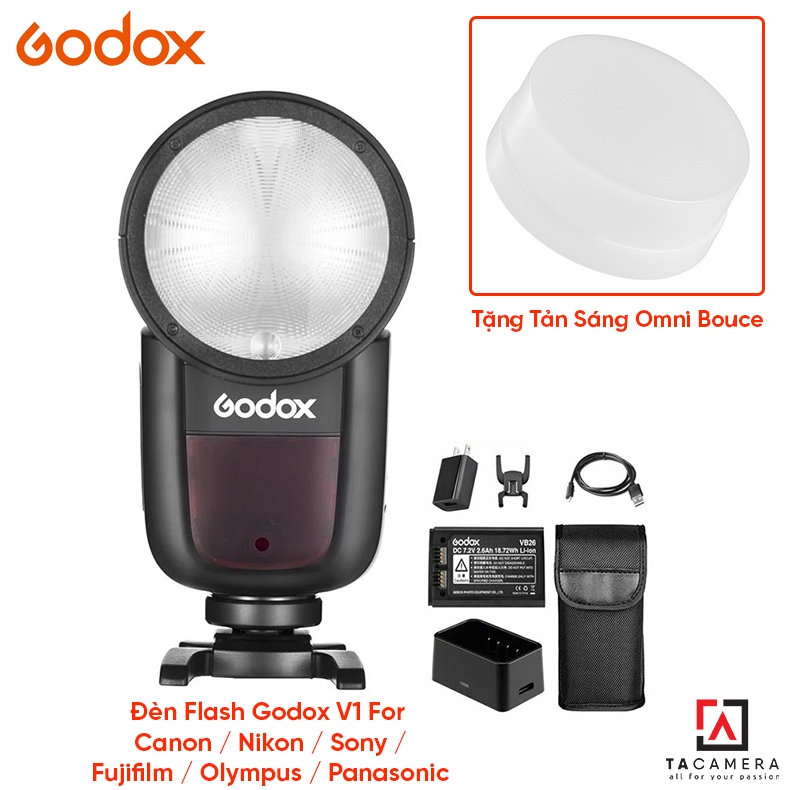 (Full VAT) Đèn Flash Godox V1 for Canon / Nikon / Sony / Fujifilm / Olympus / Panasonic - Tặng Tản Sáng Omni Bouce
