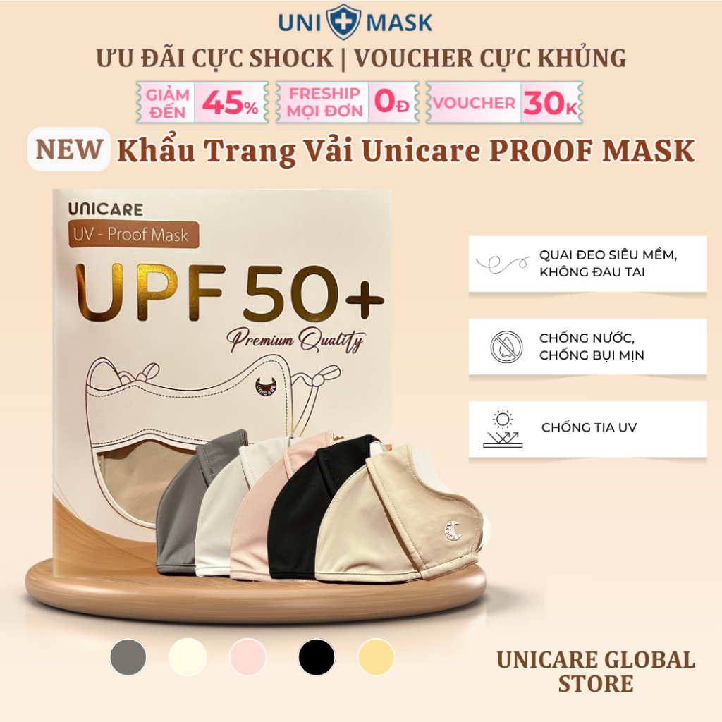 Khẩu trang UNICARE UV- Proof Mask Chống Tia UV Chất Lụa Băng Mềm Mịn Mát Thông Thoáng