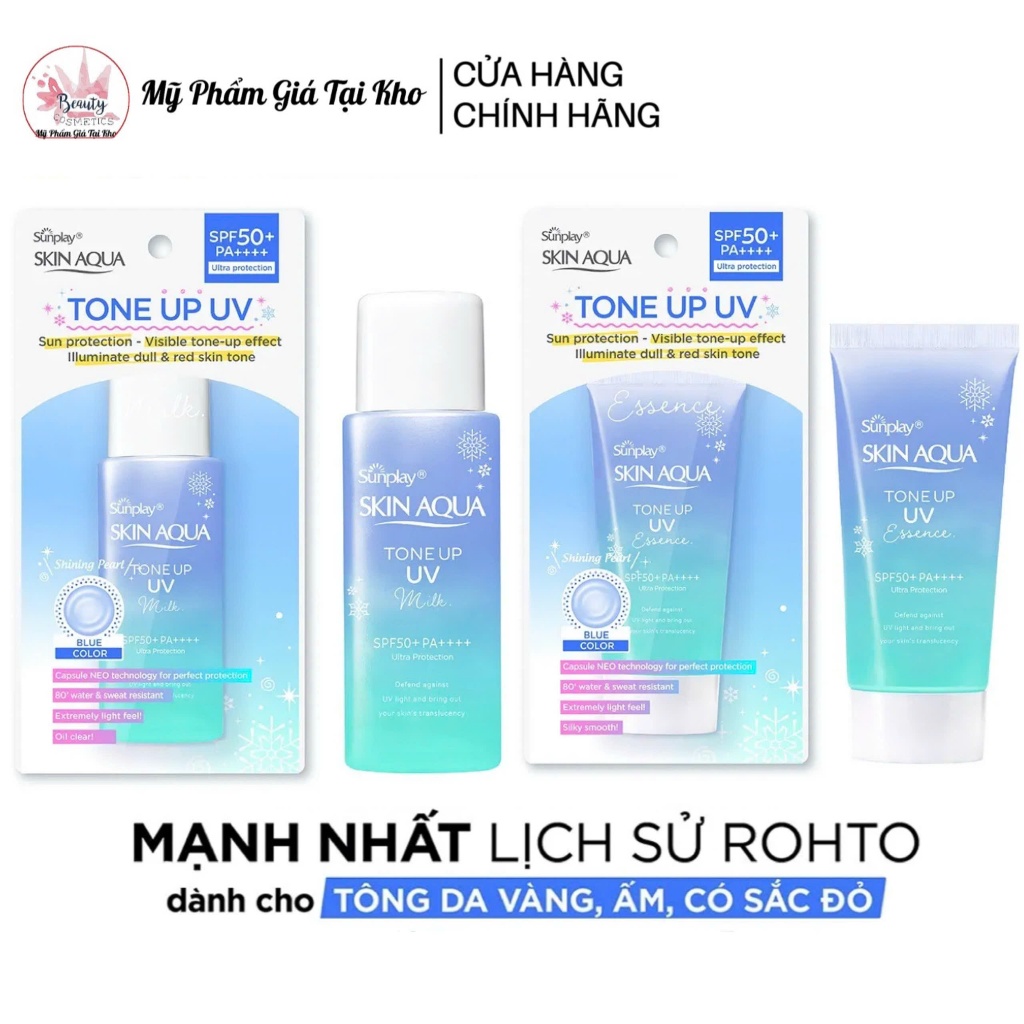 Chống Nắng Nâng Tone Hiệu Chỉnh Sắc Da Sunplay Skin Aqua Tone Up UV Blue Chiết Xuất Rau Má & Quả Mận Kaka