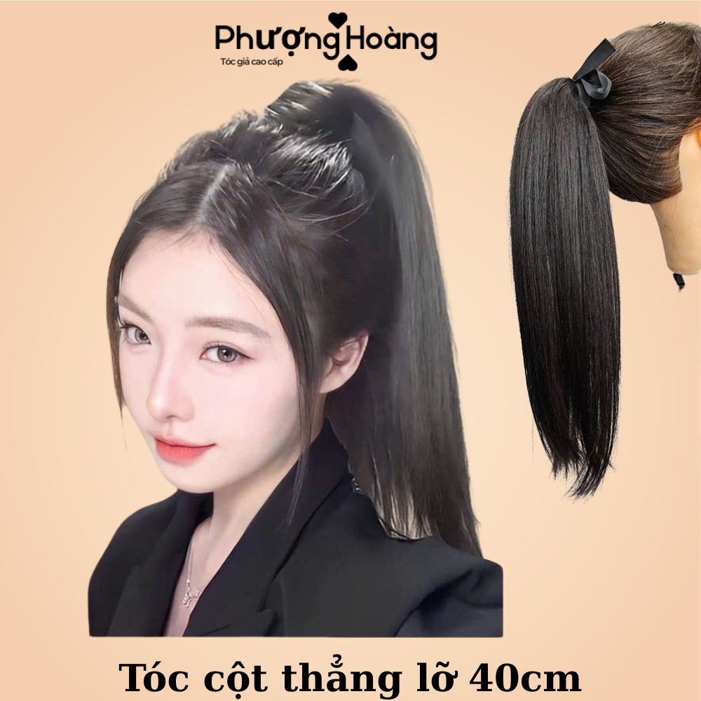 Tóc Giả Cột Thẳng 40cm Tự Nhiên – Dày Mượt, Dễ Dùng, Không Lộ, Phù Hợp Mọi Gương Mặt
