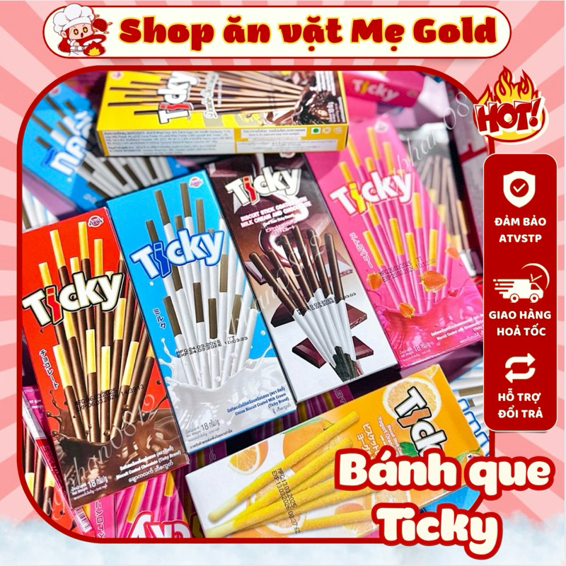 Combo bánh que Ticky Thái Lan, bánh quy que phủ kem các vị (hộp 18g, 6 que)