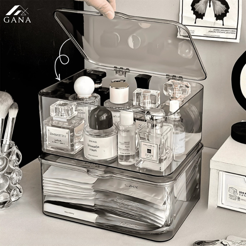 Hộp Lưu Trữ Để bàn Trong Suốt Acrylic Có Nắp Đậy Chống Bụi Cho Phòng Ngủ, Kí Túc Xá, Văn Phòng,Giá Đựng Đồ Tiện Lợi GANA