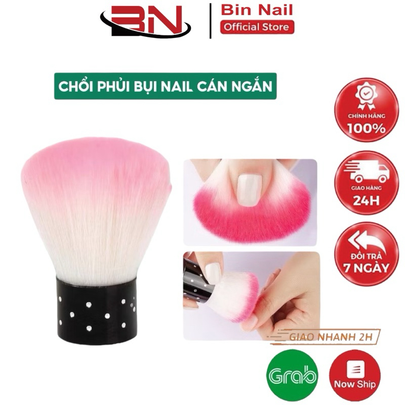 Chổi phủi bụi nail cán ngắn - Cọ phủi bụi nail chuyên dụng lông dày, mềm mượt