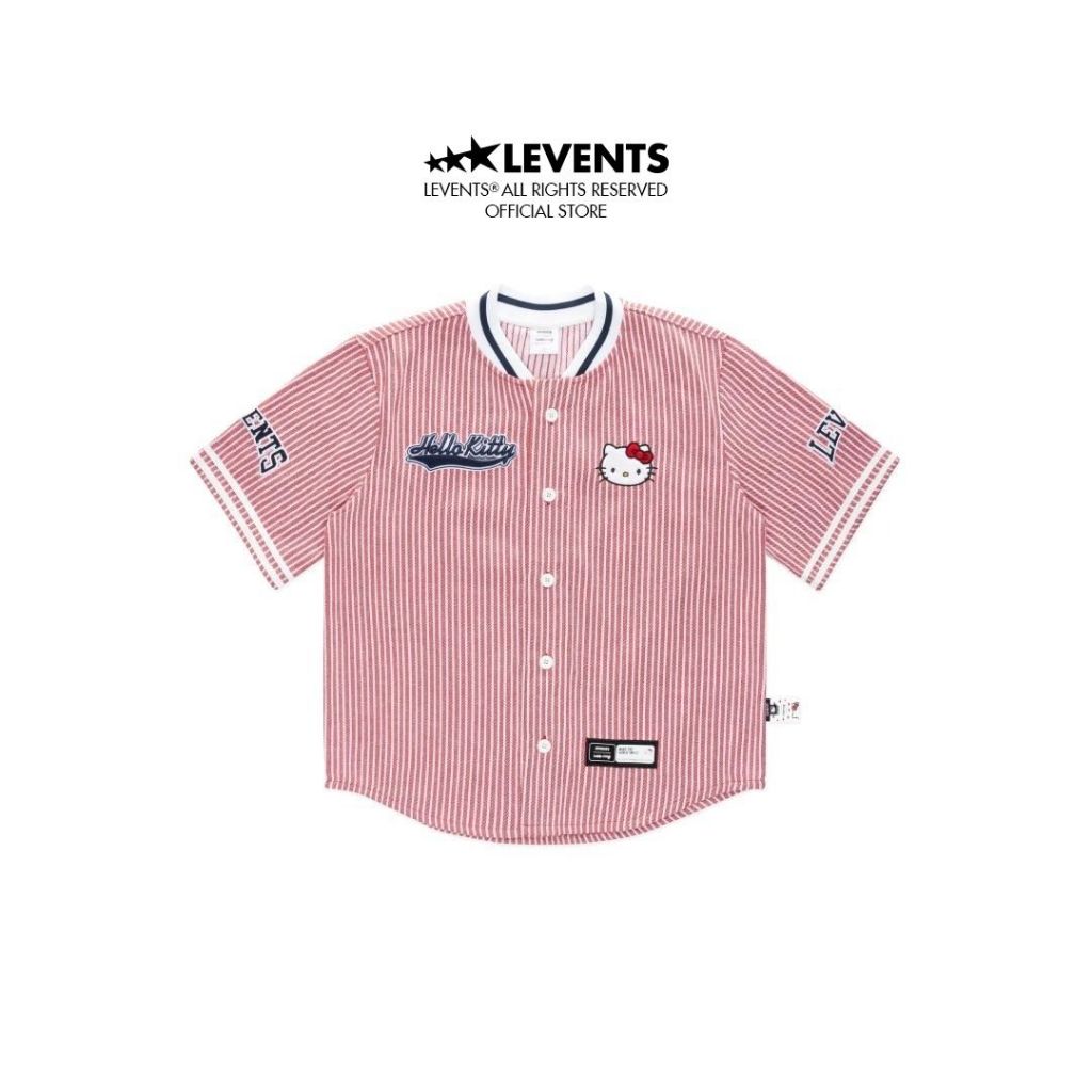 Levents® x Hello Kitty | Áo Jersey Striped Baseball Jersey/ Red Chất Poly Pha Cotton Cứng Cáp Unisex