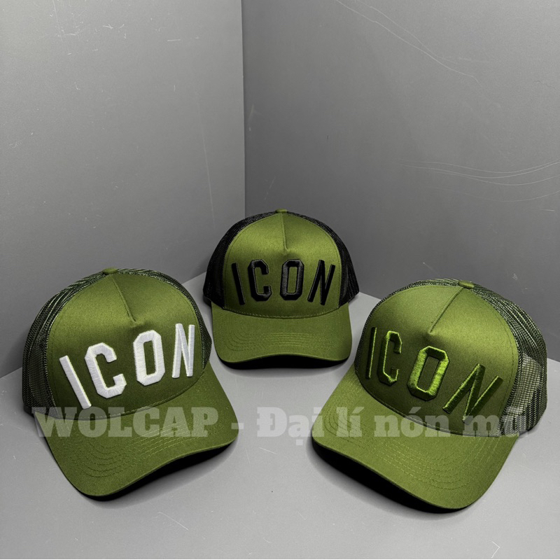 Nón kết mũ lưỡi trai thêu ICON xanh rêu phối lưới thời trang hot trends nam nữ