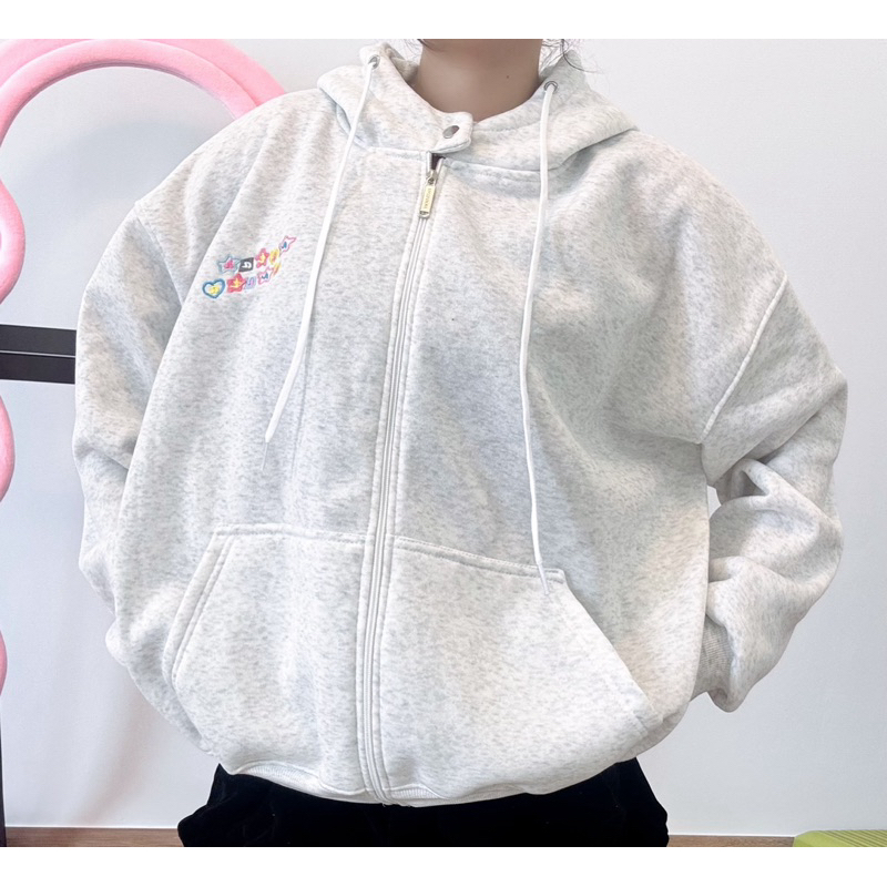 Áo Hoodie Zip Nỉ Bông From Rộng Nữ Cúc Bấm