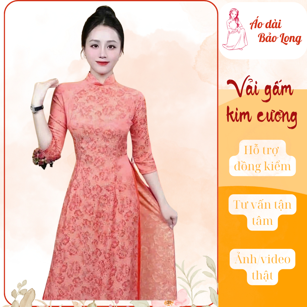 Áo Dài Gấm Kim Cương May Chiết Eo Tôn Dáng, Phong Cách Nhẹ Nhàng Tối Giản