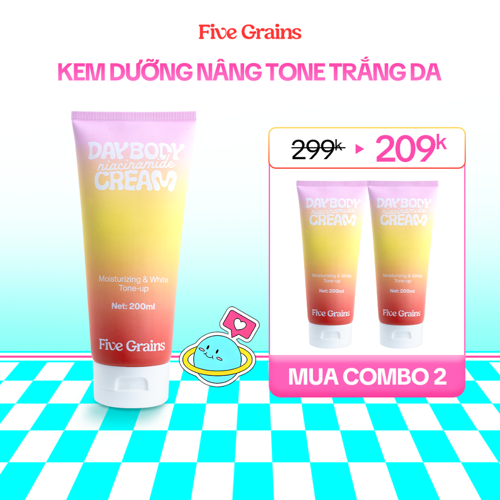 Kem dưỡng Five Grains trắng da Niacinamide, Alpha-Arbutin nâng tone ban ngày 200ML