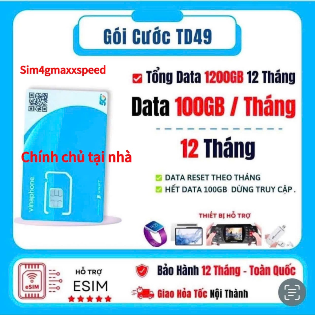 SIM TD49 100G/THÁNG MIỄN PHÍ 12t KHÔNG CẦN NẠP THÊM TIỀN