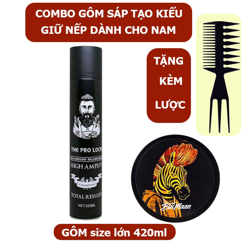 Combo gôm xịt tóc + sáp vuốt tóc volcanic(Tặng kèm lược)