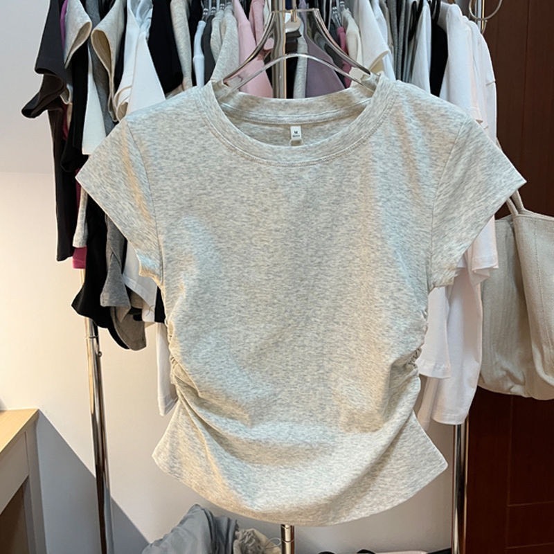 Áo thun MÃ MỚI CỔ TRÒN nhúm eo dáng ôm babytee 4 màu siêu xinh