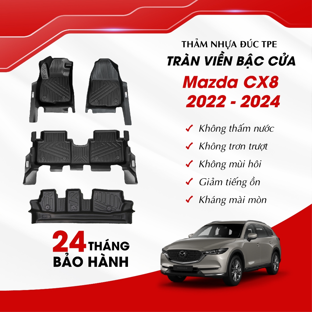 Thảm lót sàn ô tô TPE cao cấp Mazda CX8 2022 - 2024 TRÀN VIỀN BẬC CỬA, thảm nhựa đúc ô tô không thấm nước, không mùi