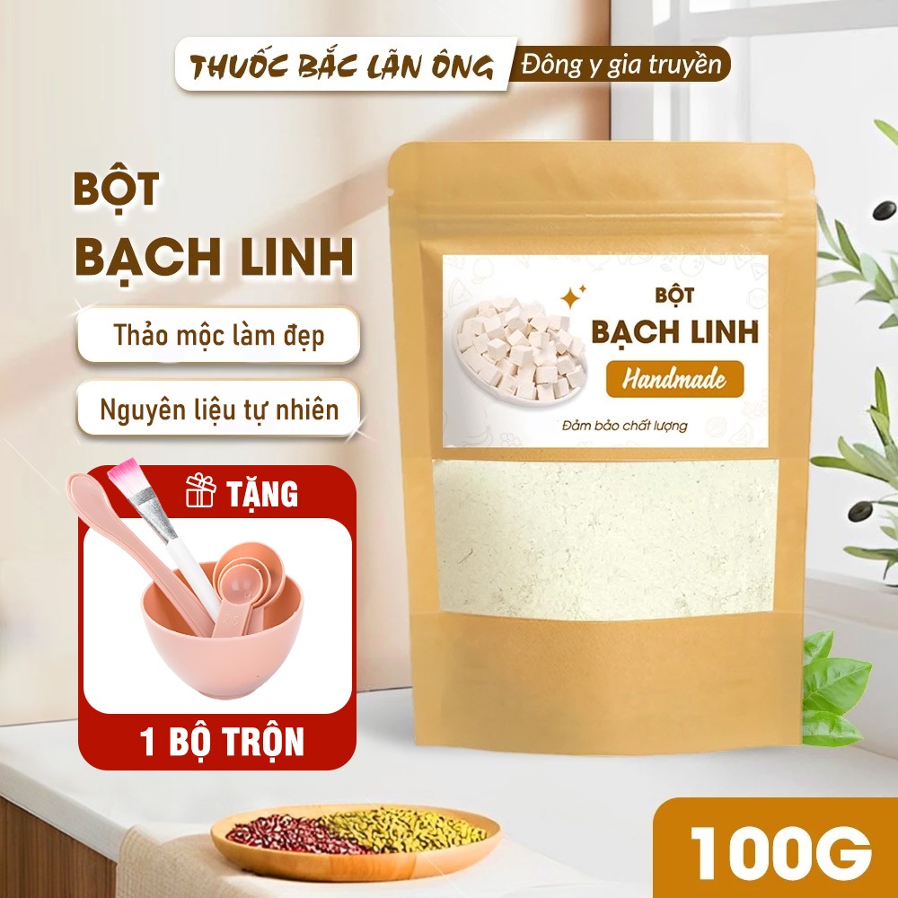 Bột bạch linh 100g, bột bạch phục linh, nguyên chất, thơm mịn, dùng pha uống, đắp mặt - Lãn Ông
