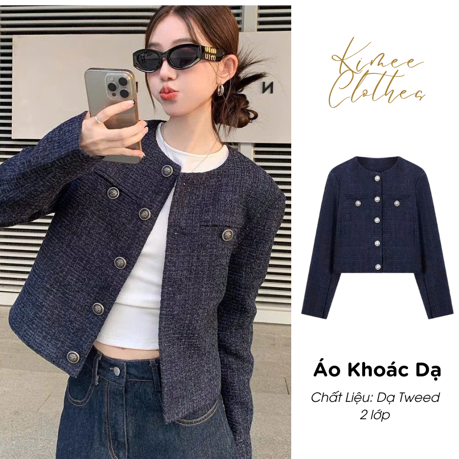 Áo khoác dạ tweed nữ 2 lớp cúc đồng cao cấp mùa thu đông thiết kế hàn quốc siêu ấm (Áo 2 Lớp) MA344 Kimee
