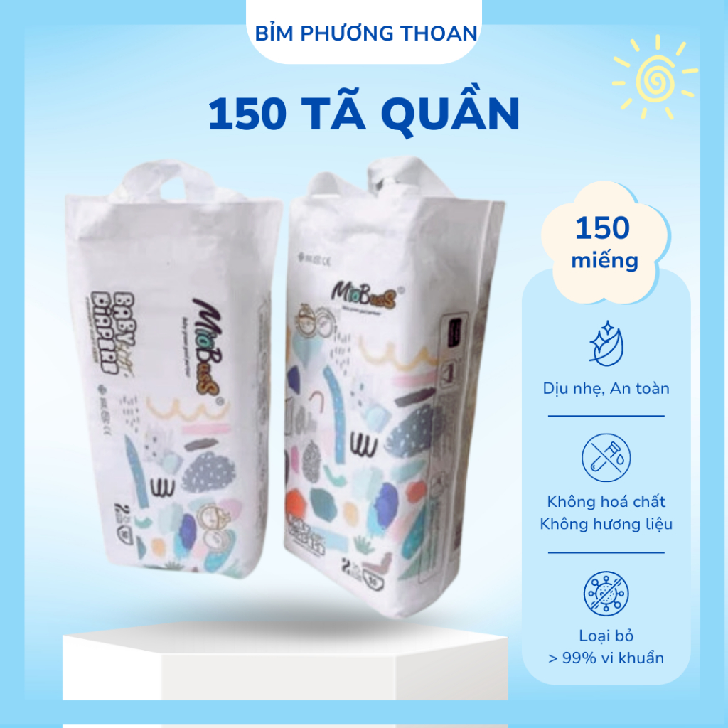 Combo 150 Miếng(3 Bịch) Tã Quần Miobuss Bo Mông Đủ Size. Bỉm Có Dán Sau, Cuộn Bỉm Sau Khi Dùng.