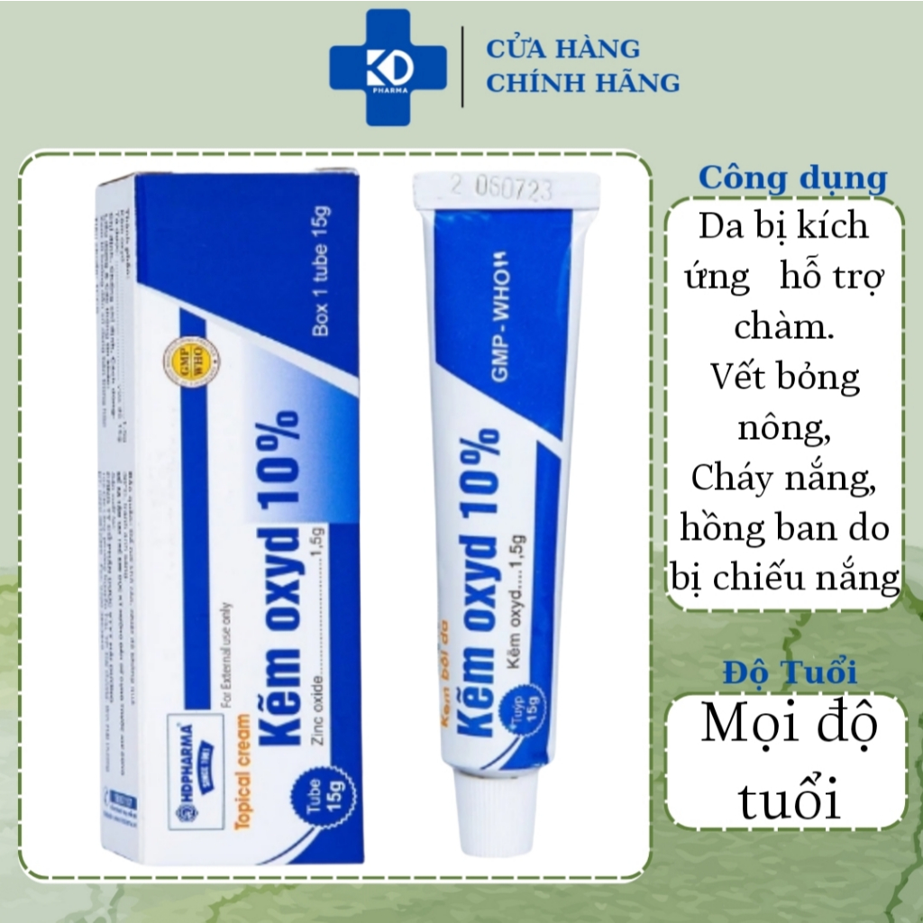 Kẽm Oxyd 10% HDPharma hỗ trợ các vấn đền ngoài da và nhiễm khuẩn da (15g)