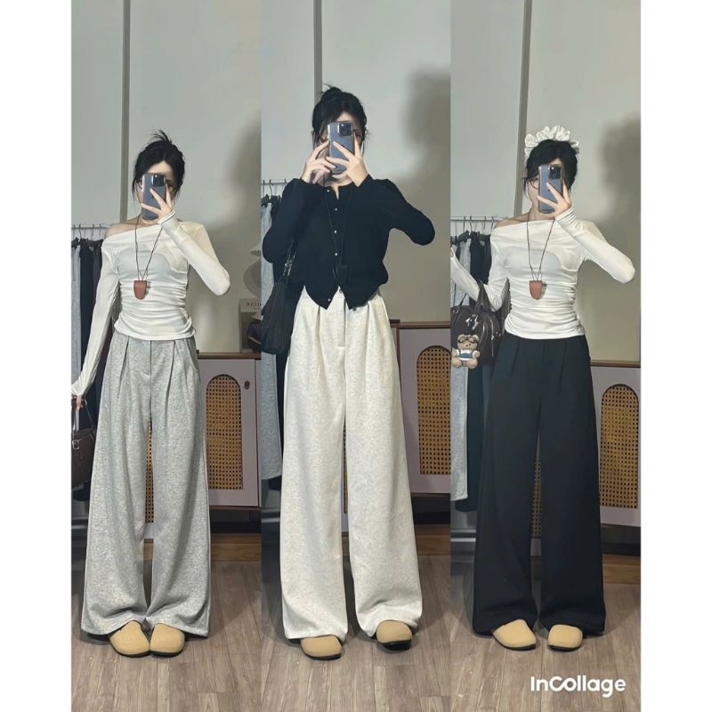 Quần ống rộng nỉ dầy đẹp xếp li from unisex tôn dáng