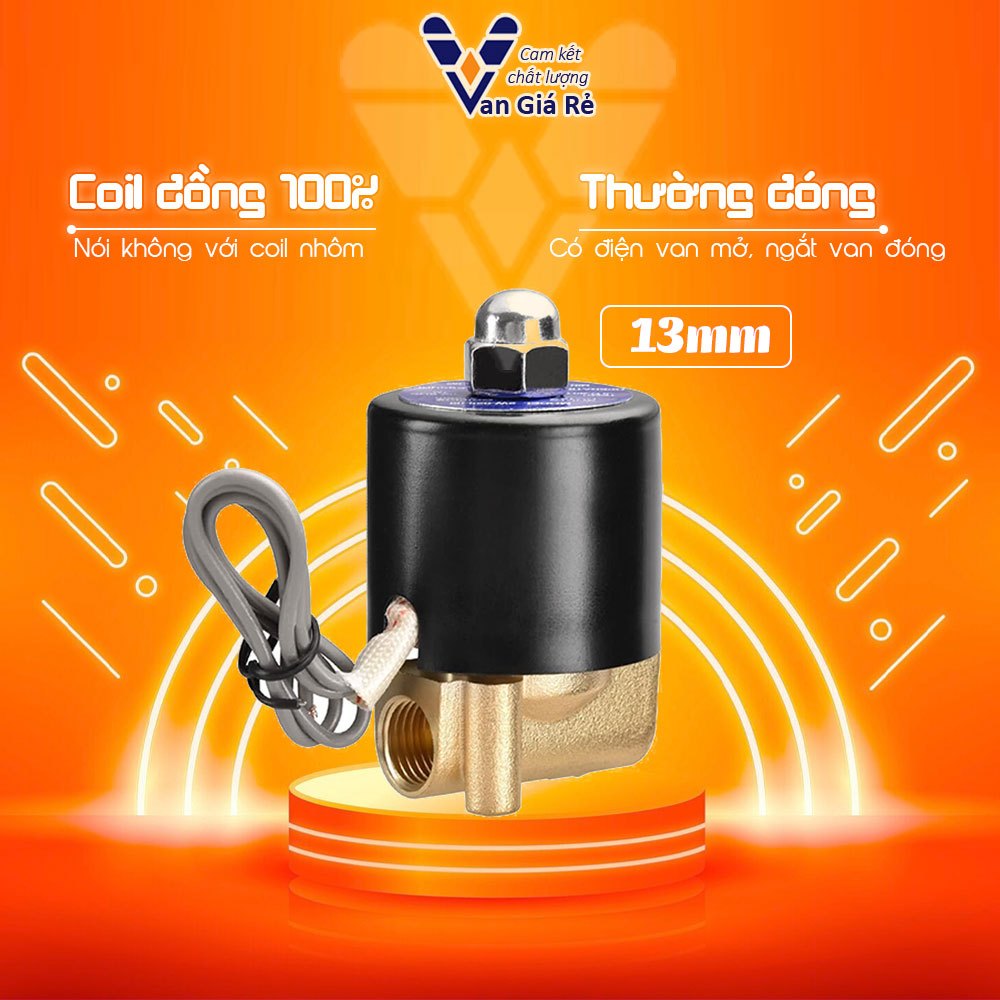 Coil đồng, hàng chuẩn | Van điện từ UD8 phi 13mm coil nhập xịn, dùng cho nước, khí nén, hơi, dầu 12V 24V 220V, 2w tròn