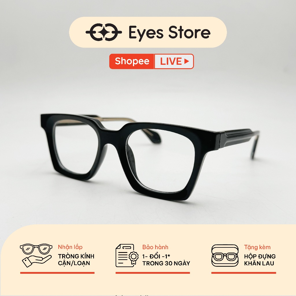 Gọng kính cận vuông nam nữ nhựa lõi thép EYESSTORE phụ kiện thời trang 98369