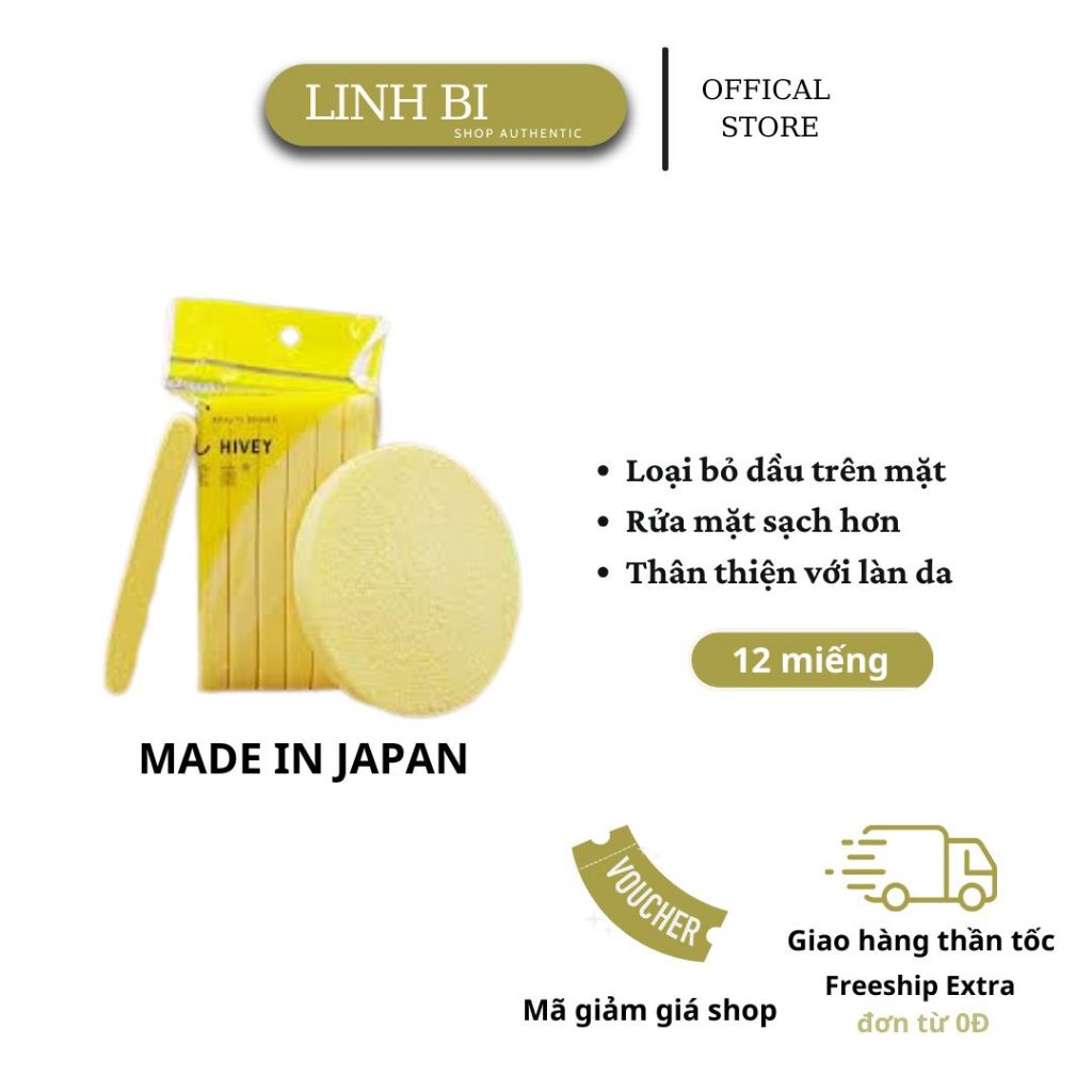 Mút Nở Rửa Mặt Chivey (túi 12 miếng) – Giúp Loại Bỏ Dầu Trên Mặt, Rửa Mặt Sạch Hơn| LinhBi Shop