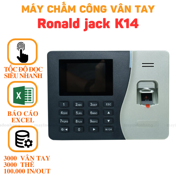 Máy chấm công Ronald Jack K14 [Bản 3000 Vân Tay 3000 thẻ từ]