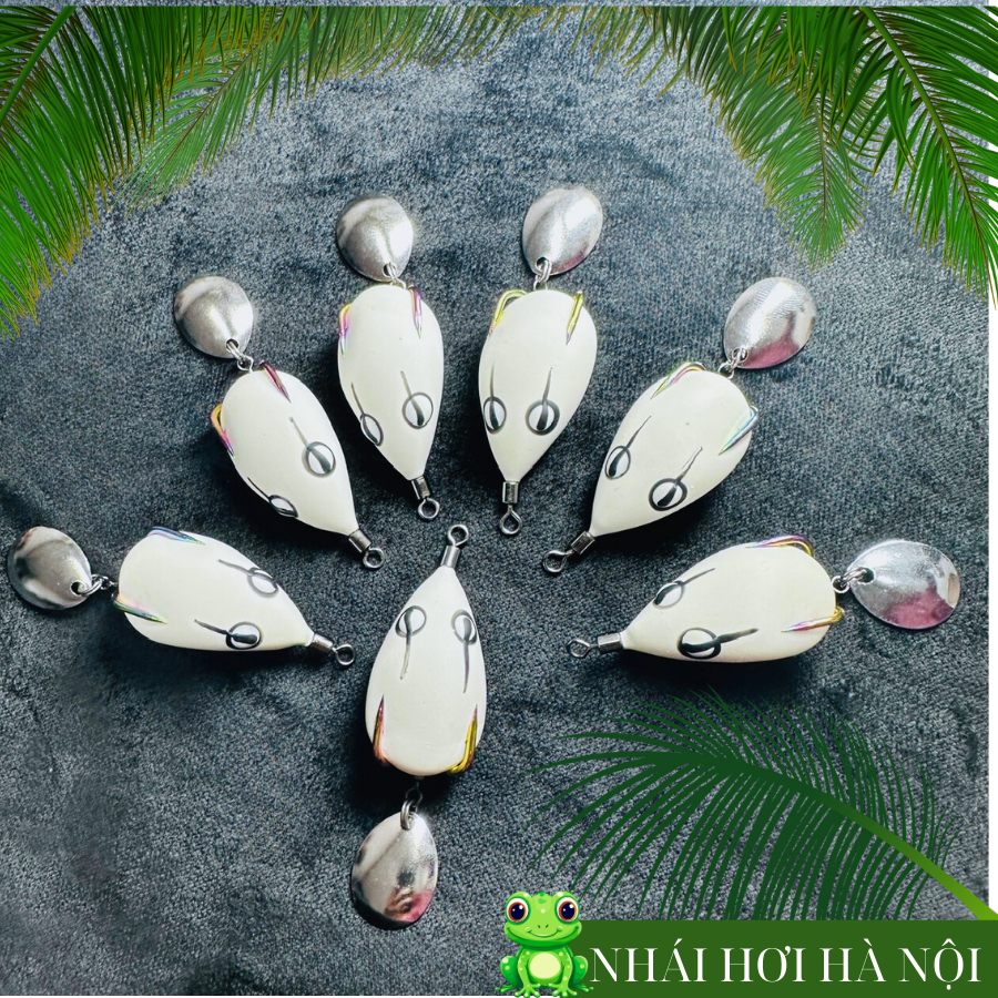 Nhái hơi f35 body trắng mắt khóc , lưỡi titan , lưỡi bkk siêu dính cá ,mồi câu lóc ,sộp , chẽm ,size 3,5cm