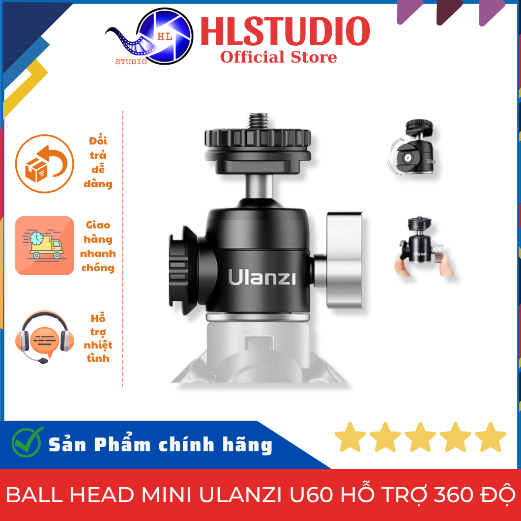 Ball Head Mini Ulanzi U60 Hỗ Trợ 360 Độ – Hợp Kim Magnalium Chịu Tải 10kg HL Studio