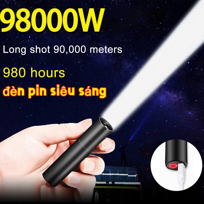 Đèn pin Mini siêu sáng có thể sạc lại Cắm trại Đèn LED chống nước Đèn pin chiếu sáng nhà ngoài trời