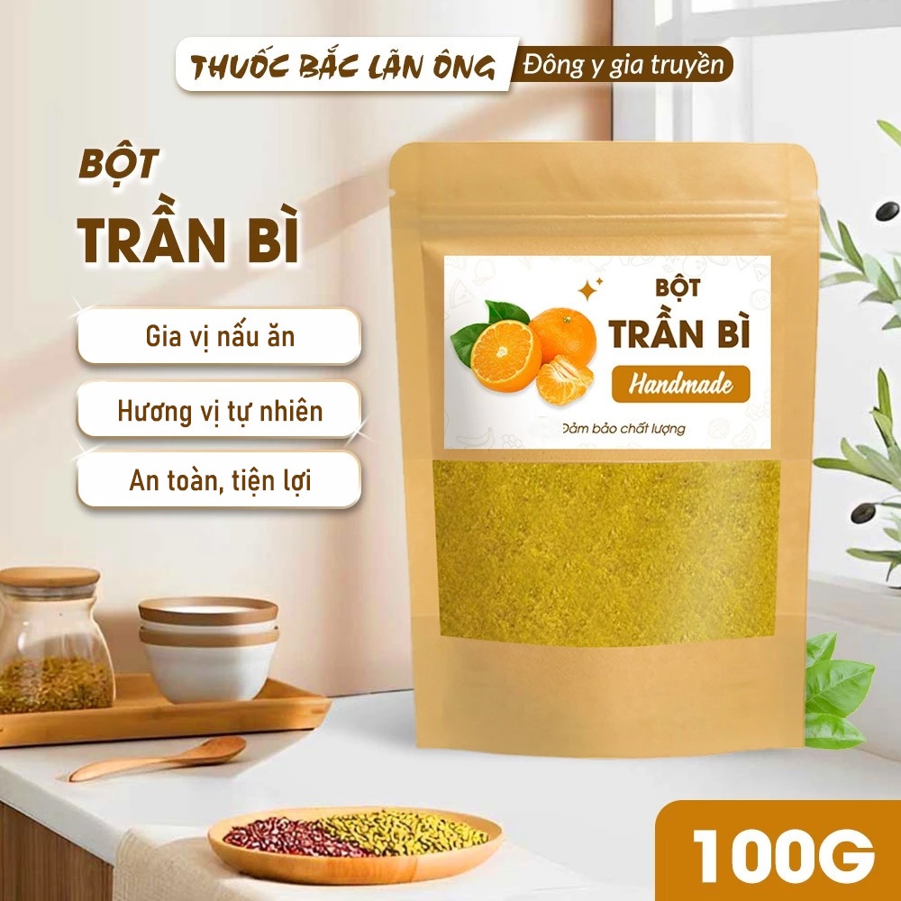 Bột trần bì 100g, bột vỏ cam quýt, nguyên chất, thơm mịn, bột đắp mặt, pha uống giảm ho, tiêu đờm