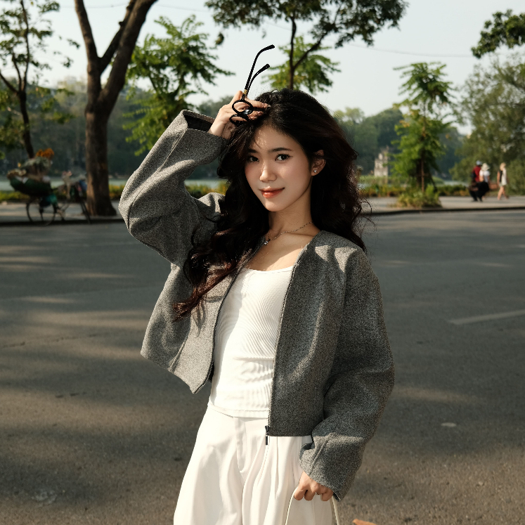 Áo Khoác Dạ Nữ Phối Viền Tay Dáng Ngắn Croptop Mùa Thu Đông 2024 Kimee MA463