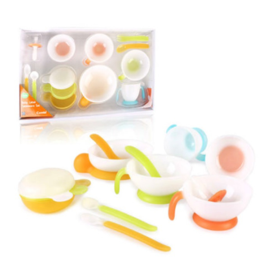 Bộ đồ ăn Combi bước 1, bước 2, bước 3 cho bé, đồ dùng tập ăn - Hàng chính hãng