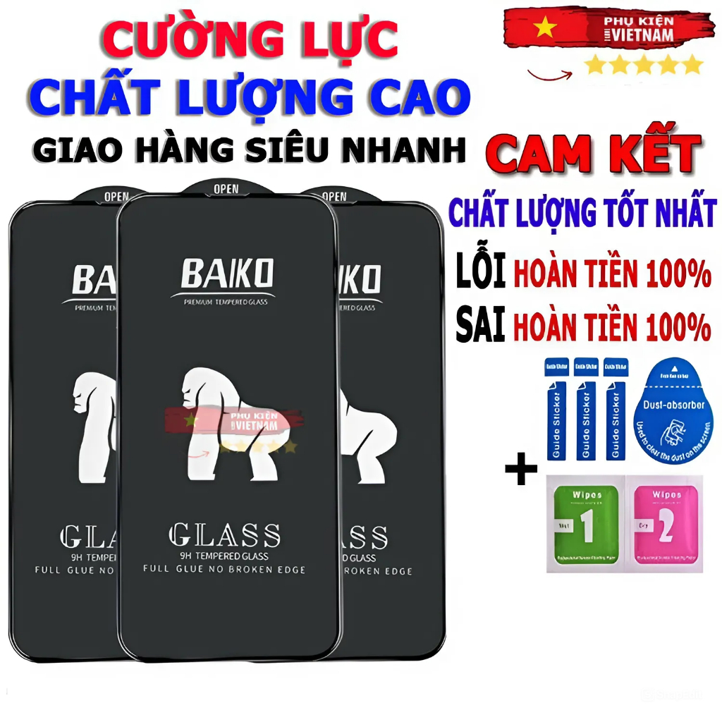 Kính Cường lực iphone full màn dành cho iphone 6/ 7/ 8 / X/ XS/ 11/ 12/ 13/ 14/ 15/ 16/ 17 / Pro/ Promax/ Plus KK BAIKO