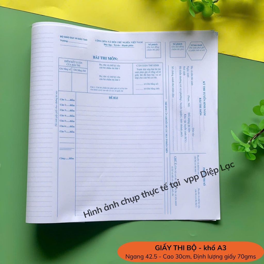 (50-100t) Giấy thi A3 Bộ, Sở giấy thi văn thpt giấy thi cấp 3 ĐL 70gms viết ko nhòe trường Diệp Lạc