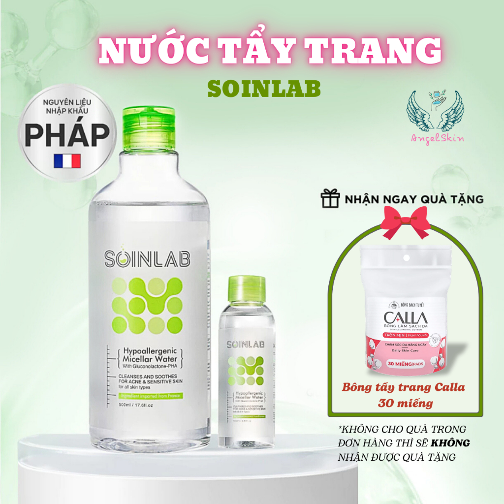 Nước tẩy trang SOINLAB Chính Hãng 500ml dành cho Da Dầu Mụn, Da Nhạy Cảm, Da Khô, Sạch sâu dịu nhẹ