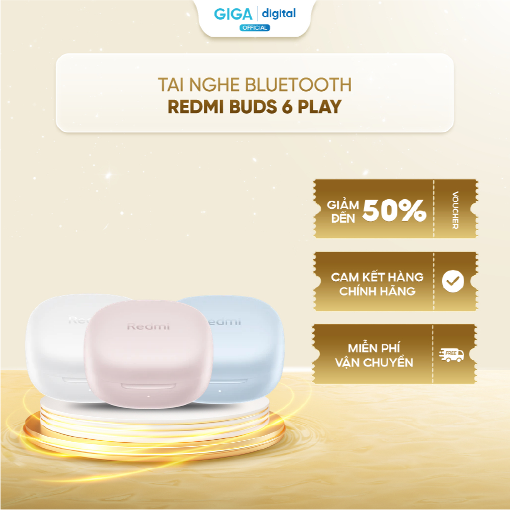 Tai Nghe Bluetooth Redmi Buds 6 PLay Hồng BHR8775GL/ Trắng BHR8773GL/ Xanh BHR9283GL - Pin lên đến 36 giờ với hộp sạc