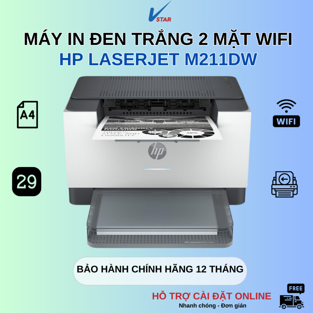 Máy in Laser đen trắng hai mặt HP LaserJet M211dw - In đảo mặt, in không dây qua Wifi