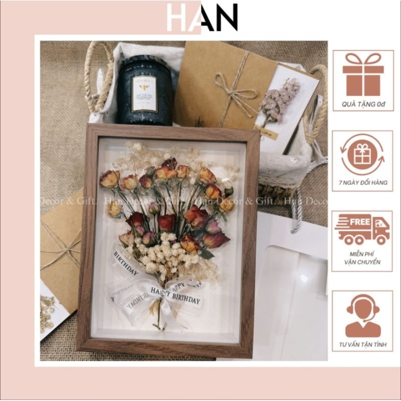 🎁 TRANH HOA KHÔ HOA THẬT HANDMADE KHUNG GỖ - QUÀ TẶNG CAO CẤP 🎀
