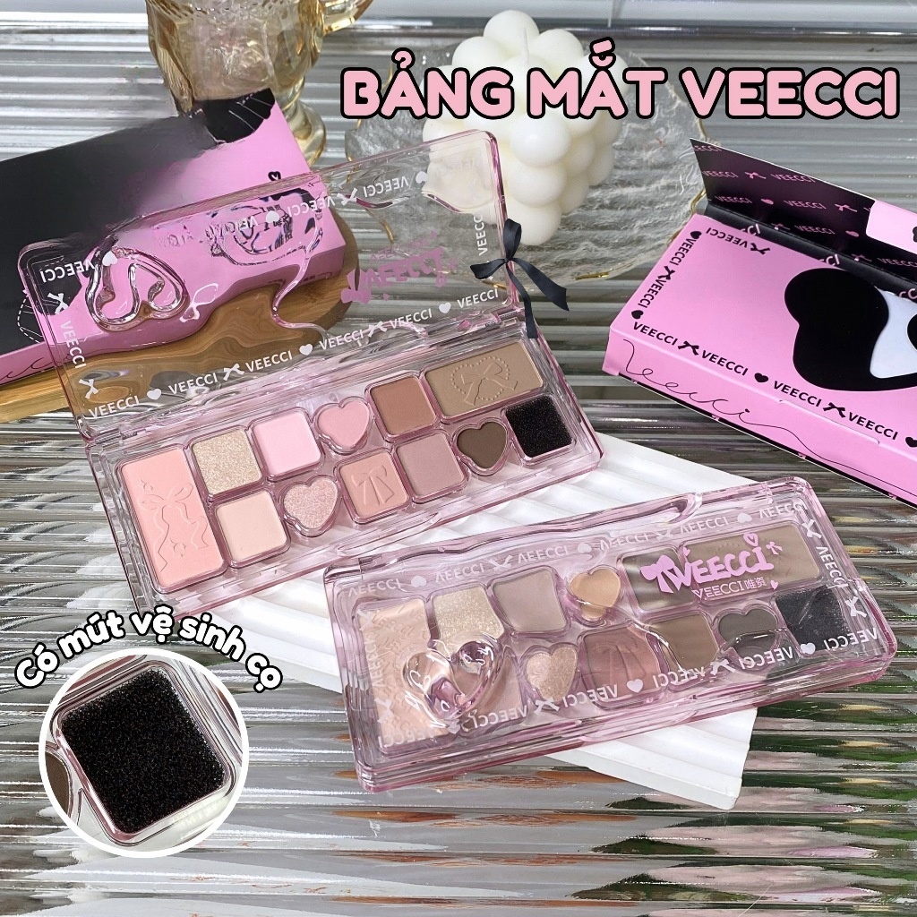 [VEECCI] Bảng Phấn Mắt Ô Ballet Nơ Lụa Hồng Đen