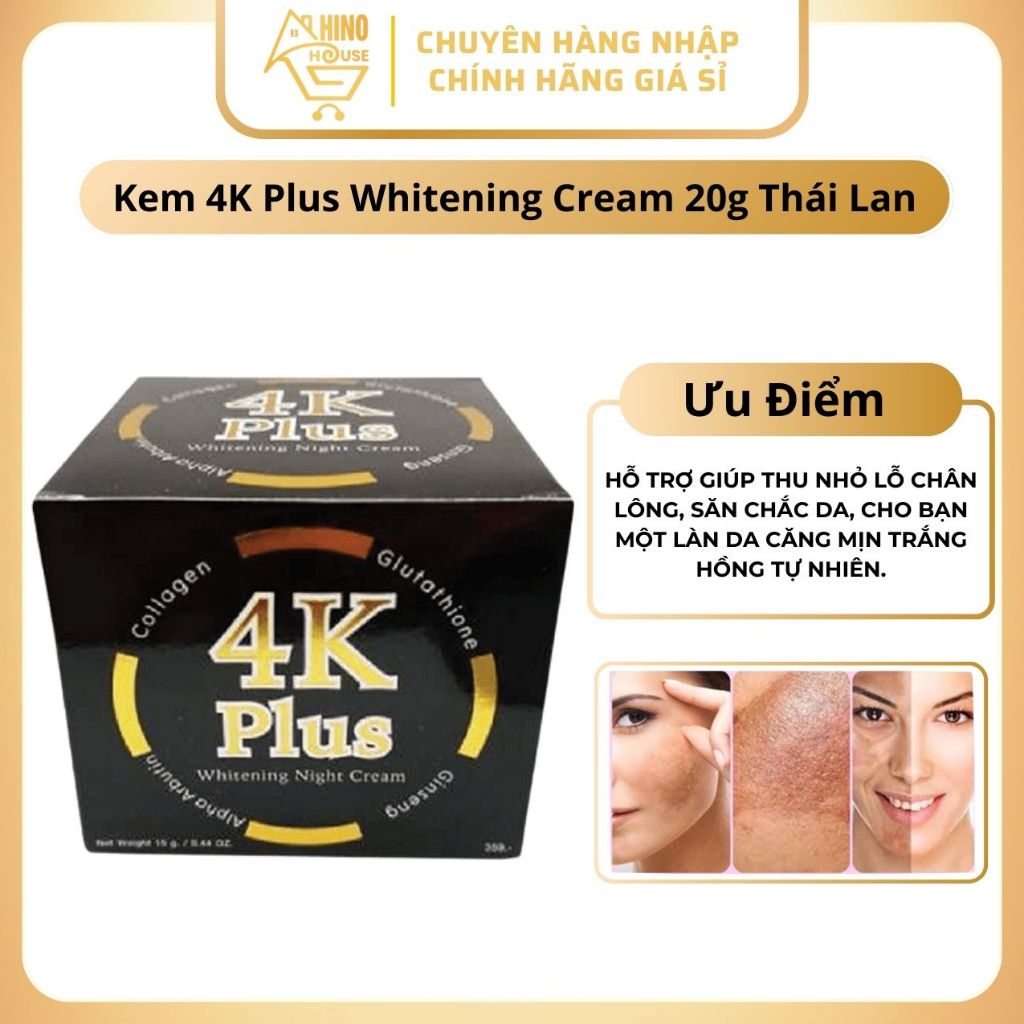 Kem Dưỡng Da 4K PLUS Whitening Night Cream 20g Thái Lan Dưỡng Da Trắng Sáng, Mềm Mịn Da - Hinohouse