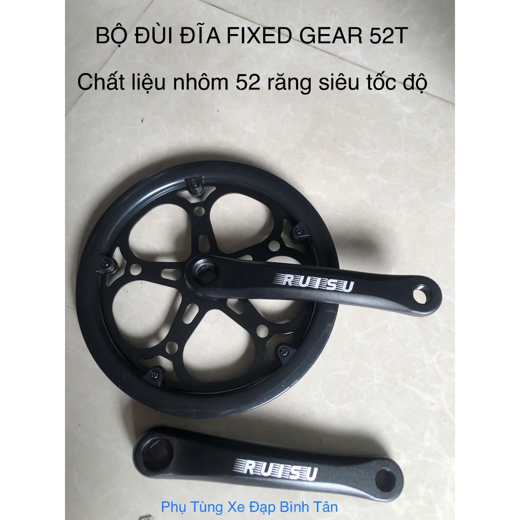 Bộ đùi đĩa Nhôm RUISU 52 răng dành cho xe đạp Fixed Gear siêu tốc độ