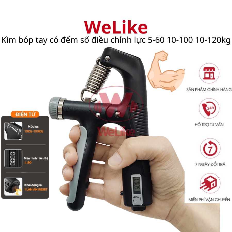 Kìm bóp tập cơ tay 100kg Welike có đếm số cơ điều chỉnh lực 60kg 100kg 120kg tập cơ ngón tay tập gym hiệu quả