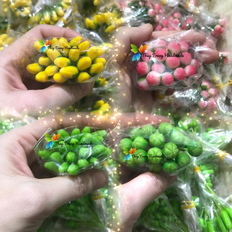 Nụ hoa mai, hoa đào đất sét làm hoa voan, hoa giấy