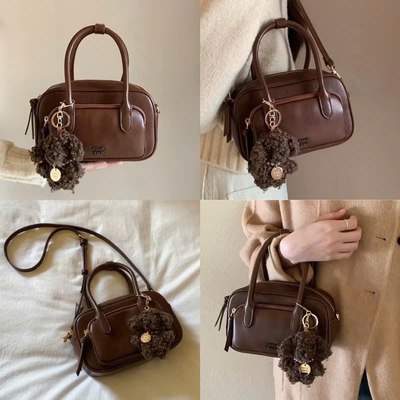Túi nữ Túi quai xách Chio 2nd có ngăn trước tặng Gấu nâu size 21 màu Nâu vintage 083#