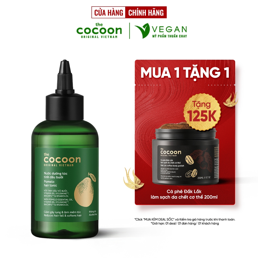 Cải tiến mới - Nước dưỡng tóc tinh dầu bưởi pomelo cocoon 140ml VEGAN - Mỹ phẩm thuần chay